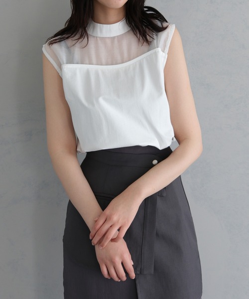 &g'aime（アンジェム）の「【&g’aime】合皮パイピングノースリトップス（Tシャツ/カットソー・レディース・ブラック/ホワイト・FREE）」の16枚目の写真