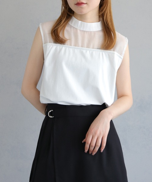 &g'aime（アンジェム）の「【&g’aime】合皮パイピングノースリトップス（Tシャツ/カットソー・レディース・ブラック/ホワイト・FREE）」の11枚目の写真