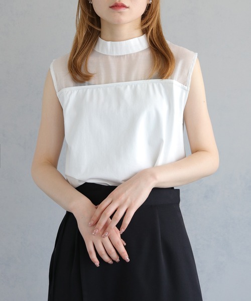 &g'aime（アンジェム）の「【&g’aime】合皮パイピングノースリトップス（Tシャツ/カットソー・レディース・ブラック/ホワイト・FREE）」の12枚目の写真