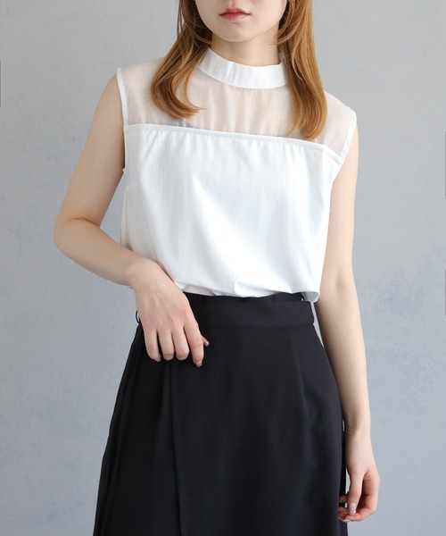 &g'aime（アンジェム）の「【&g’aime】合皮パイピングノースリトップス（Tシャツ/カットソー・レディース・ブラック/ホワイト・FREE）」の13枚目の写真