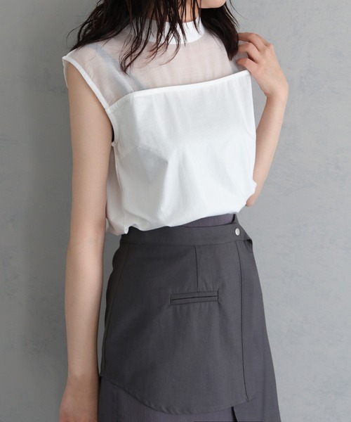 &g'aime（アンジェム）の「【&g’aime】合皮パイピングノースリトップス（Tシャツ/カットソー・レディース・ブラック/ホワイト・FREE）」の17枚目の写真