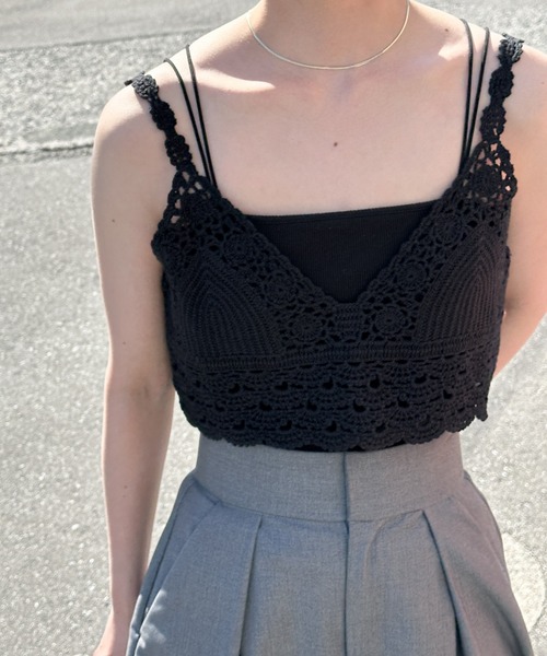 select MOCA(セレクトモカ)の「かぎ針ビスチェ(ベスト・レディース・ブラック/アイボリー・FREE)」の2枚目の写真