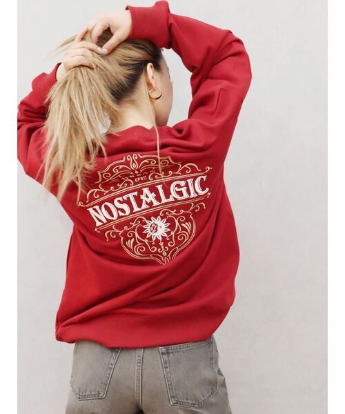 EVRIS（エヴリス）の「NOSTALGIC BIGスウェットトップス（スウェット・レディース・レッド/ホワイト/チャコールグレー/ブラック・FREE）」の4枚目の写真