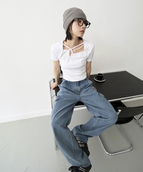 UNE MANSION(ユヌマンション)の「【男女兼用/UNISEX】ユニークポケットカーゴデニムパンツ(デニムパンツ・レディース・ブルー/ライトブルー・SMALL/LARGE/MEDIUM)」の14枚目の写真