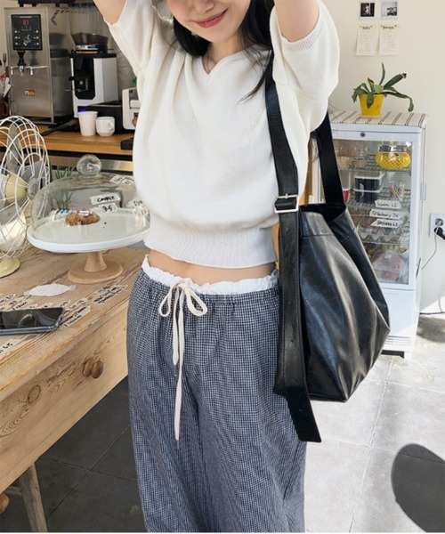 by muni:r（バイ ムニール）の「【お気に入り登録数1.5万突破！】ダブルウエストイージーパンツ（スウェットパンツ・レディース・ブラック/ブラック×ホワイト・FREE）」の16枚目の写真