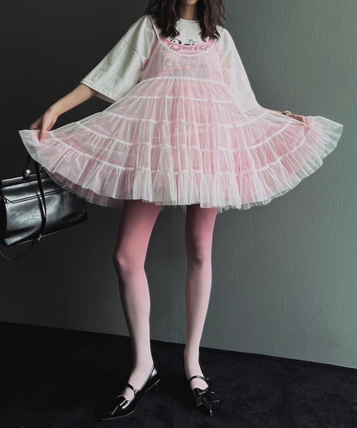 LYEON（リヨン）の「チュールティアードキャミワンピース/チュール 