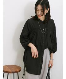 Samansa Mos2 blue | 裾ドロストギャザーチュニック(シャツ/ブラウス)