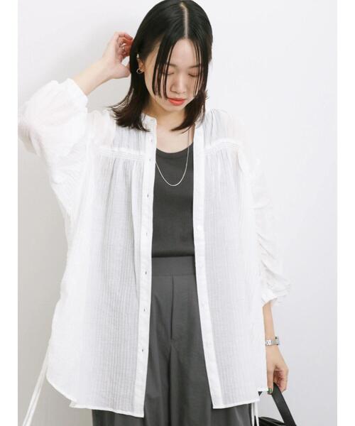 Samansa Mos2 blue（サマンサモスモスブルー）の「裾ドロストギャザーチュニック（シャツ/ブラウス・レディース・ブラック/オフホワイト/オレンジ・F）」の9枚目の写真