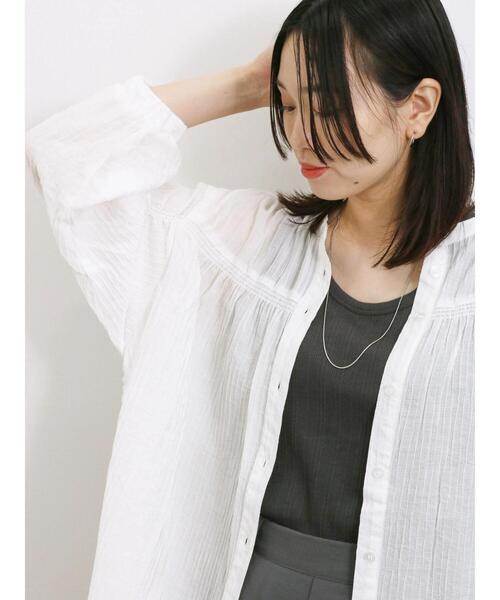 Samansa Mos2 blue（サマンサモスモスブルー）の「裾ドロストギャザーチュニック（シャツ/ブラウス・レディース・ブラック/オフホワイト/オレンジ・F）」の5枚目の写真