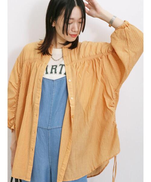 Samansa Mos2 blue（サマンサモスモスブルー）の「裾ドロストギャザーチュニック（シャツ/ブラウス・レディース・ブラック/オフホワイト/オレンジ・F）」の19枚目の写真