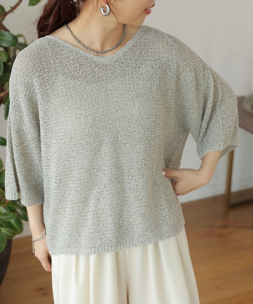 LEPSIM（レプシィム）の「5ゲージメッシュプルオーバーSS　127647（ニット/セーター・レディース・ライトグレー/グリーン系その他/ブラック/オフホワイト・FREE）」の4枚目の写真