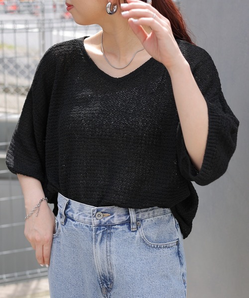 LEPSIM（レプシィム）の「5ゲージメッシュプルオーバーSS　127647（ニット/セーター・レディース・ライトグレー/グリーン系その他/ブラック/オフホワイト・FREE）」の3枚目の写真