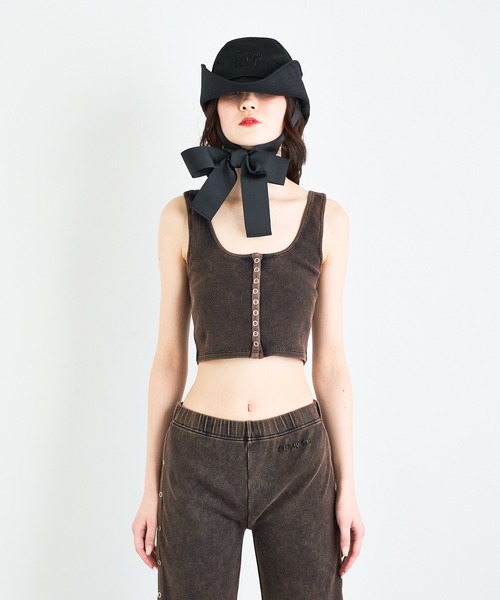 ANNA SUI NYC（アナ スイ エヌ ワイ シー）の「ANNA SUI NYC パウダーブリーチリングドットボタンショートタンクトップ（タンクトップ・レディース・ブルー/ブラック/パープル・S/M）」の2枚目の写真