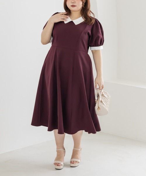 CLETTE(クレット)の「配色襟半袖ワンピース(ワンピース・レディース・ラベンダー/ブラック/バーガンディー・LL/3L/4L)」の10枚目の写真