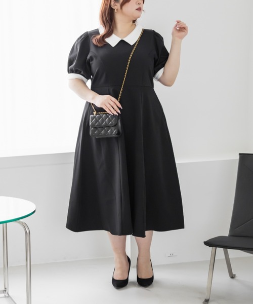 CLETTE(クレット)の「配色襟半袖ワンピース(ワンピース・レディース・ラベンダー/ブラック/バーガンディー・LL/3L/4L)」の5枚目の写真