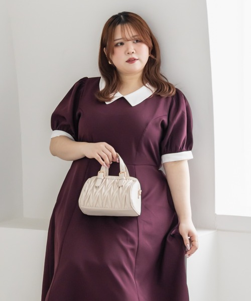 CLETTE(クレット)の「配色襟半袖ワンピース(ワンピース・レディース・ラベンダー/ブラック/バーガンディー・LL/3L/4L)」の8枚目の写真
