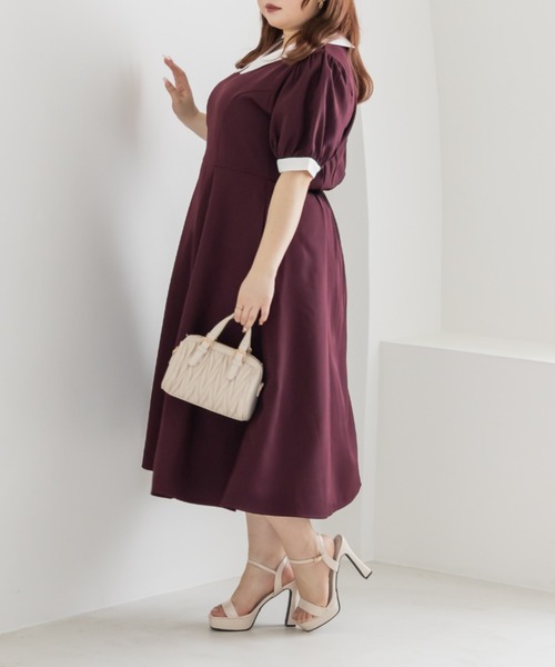 CLETTE(クレット)の「配色襟半袖ワンピース(ワンピース・レディース・ラベンダー/ブラック/バーガンディー・LL/3L/4L)」の12枚目の写真