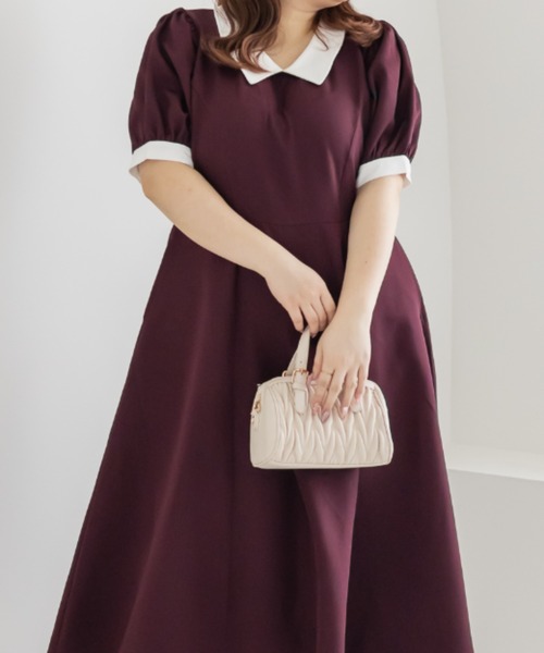 CLETTE(クレット)の「配色襟半袖ワンピース(ワンピース・レディース・ラベンダー/ブラック/バーガンディー・LL/3L/4L)」の9枚目の写真