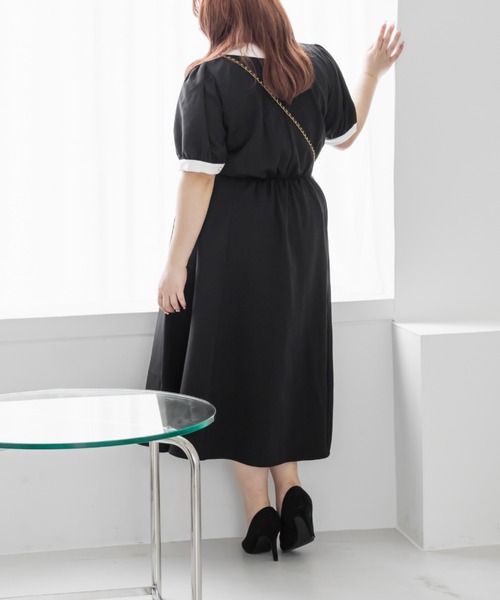 CLETTE(クレット)の「配色襟半袖ワンピース(ワンピース・レディース・ラベンダー/ブラック/バーガンディー・LL/3L/4L)」の7枚目の写真