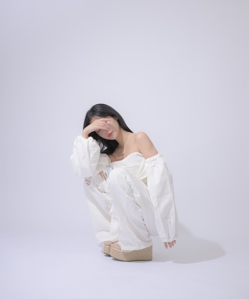 qumerry.（キュメリ）の「ウエストデザインダメージデニム