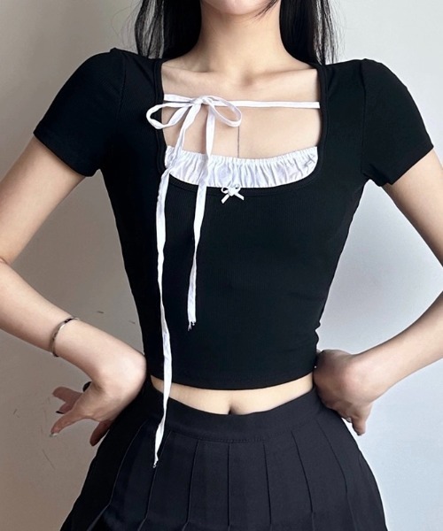 .KOM（ドットコム）の「A'GEM/9 × .kom 『.KOM/ドットケーオーエム』 フェイク ツーピース半袖カットソー（Tシャツ/カットソー・レディース・ブラック・M/L）」の9枚目の写真
