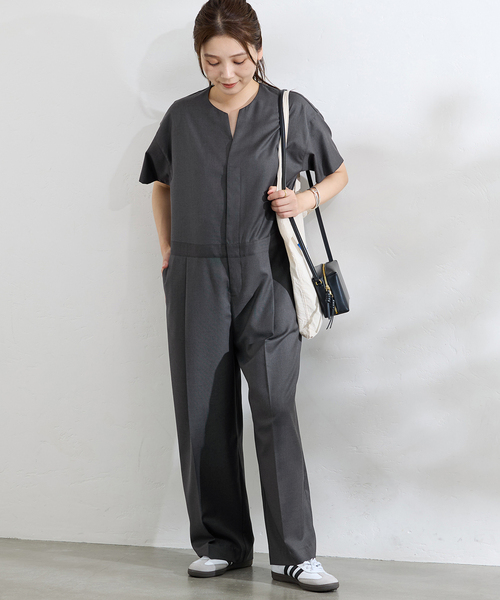 JOURNAL STANDARD（ジャーナルスタンダード）の「クリアーツイルハーフスリーブオールインワン（つなぎ/オールインワン・レディース・ブラック/ベージュ/チャコールグレー・FREE）」の12枚目の写真