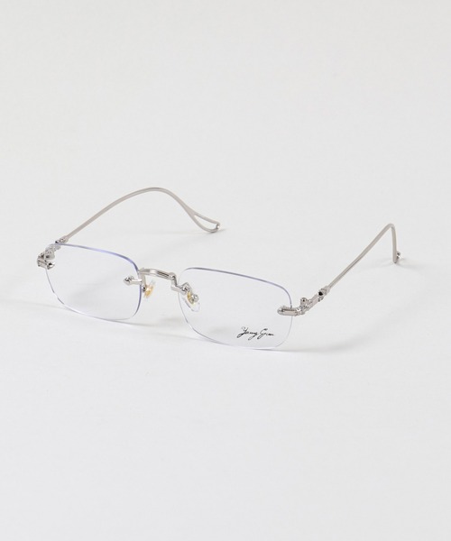 YOUNGロゴ入り ノーフレームスクエア伊達メガネ リムレスメガネ