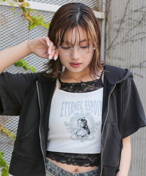 SPINNS(スピンズ)の「YOUNGロゴ入り ノーフレームスクエア伊達メガネ リムレスメガネ(メガネ・レディース・シルバー・ONESIZE)」の4枚目の写真