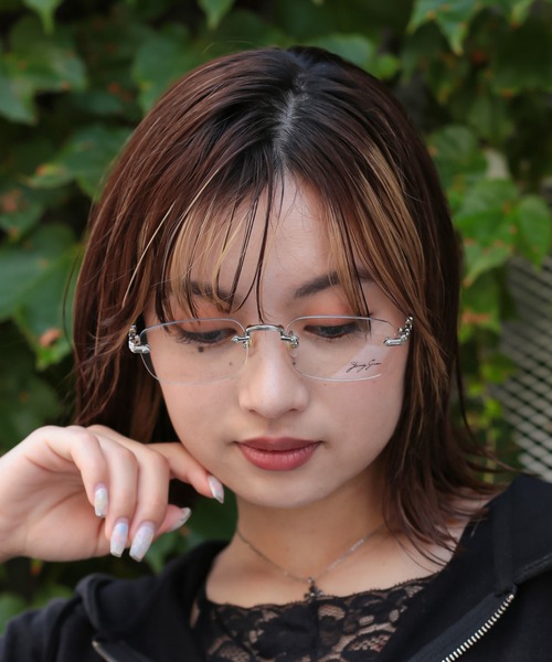 YOUNGロゴ入り ノーフレームスクエア伊達メガネ リムレスメガネ