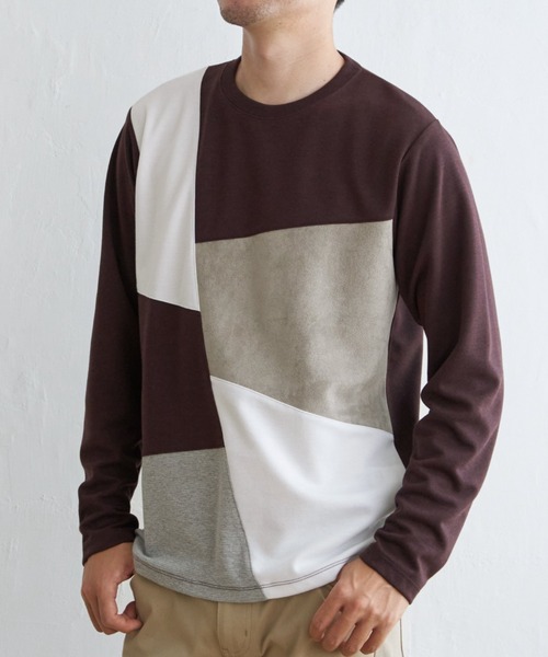 ikka(イッカ)の「【親子コーデ】ブロックススエードタッチ切り替えロンT(Tシャツ/カットソー・メンズ・ネイビー/ホワイト/グリーン/ワイン・M/L/XL/S)」の4枚目の写真