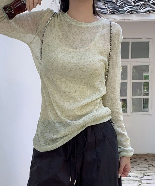 Vipoa(ヴィポア)の「シンプルシアーロングカットソー(Tシャツ/カットソー・レディース・グリーン/ピンク/グレー・FREE)」の10枚目の写真