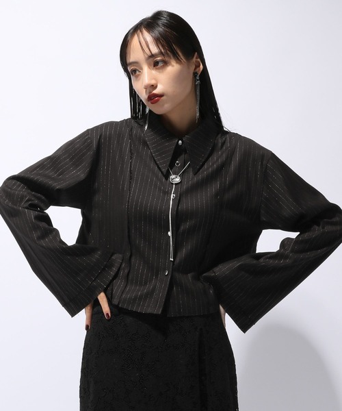 HARE(ハレ)の「カットオフシャツ(HARE)(シャツ/ブラウス・レディース・グレー/ストライプ・FREE)」の2枚目の写真