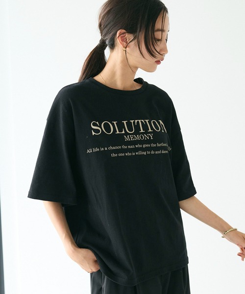 CRAFT STANDARD BOUTIQUE(クラフトスタンダードブティック)の「フレア袖SOLUTIONロゴTee(Tシャツ/カットソー・レディース・オフホワイト/ブルー/ブラック/ベージュ・FREE)」の2枚目の写真