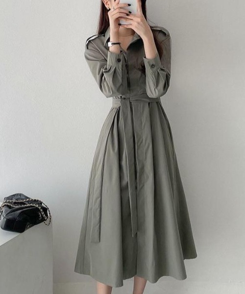 ELISAのワンピース セール】ウエストマークAラインロングシャツワンピース