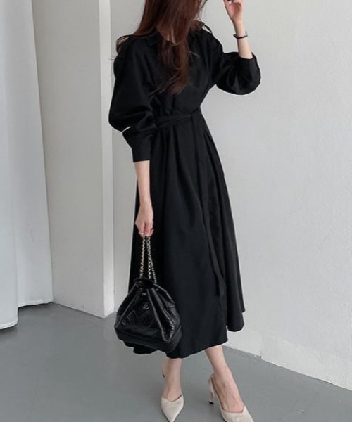 ECLIN(エクラン)の「ウエストマークAラインロングシャツワンピース(ワンピース・レディース・カーキ/ブラック/ベージュ・M/L/XL)」の12枚目の写真