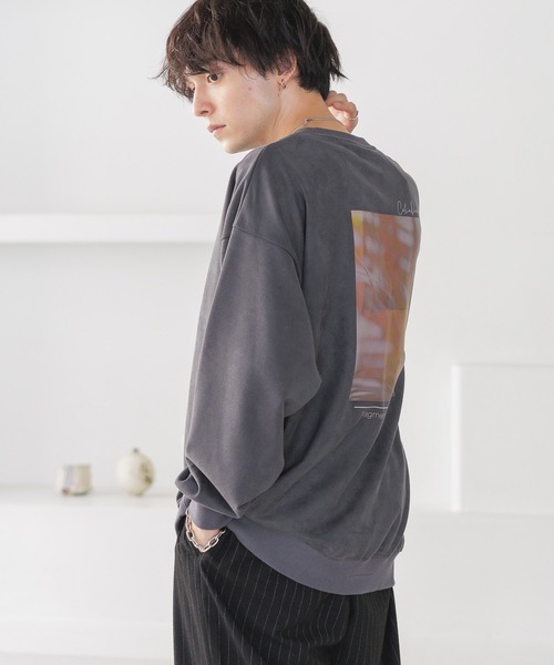 セール】【WEB限定】Suede back print pullover/カットスウェード