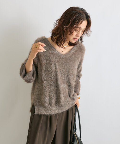 RIVE DROITE(リヴドロワ)の「【前後2WAY】メランジフェザー2WAYニット(ニット/セーター・レディース・ミント/ブラウン・FREE)」の7枚目の写真