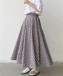 エムズグレイシー ギンガムチェックスカート ロング丈フレア 22