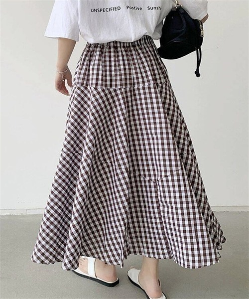 FREE STYLISTS(フリー スタイリスト)の「ギンガムチェック柄フレアシルエットロング丈マキシスカート(スカート・レディース・ブラック/ブラウン/グレー/レッド/ブルー/グリーン・XL/M/L)」の18枚目の写真