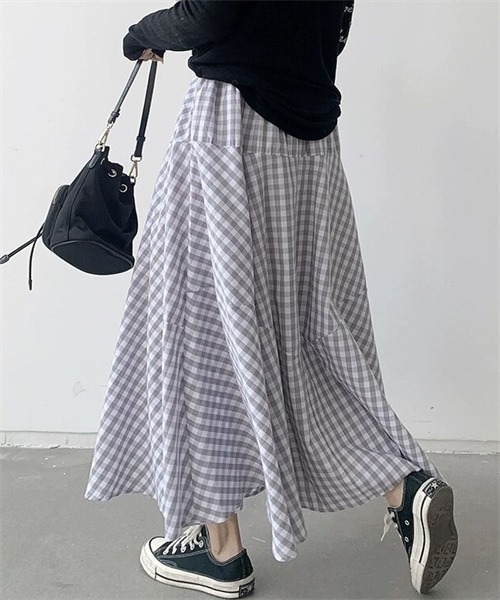 FREE STYLISTS(フリー スタイリスト)の「ギンガムチェック柄フレアシルエットロング丈マキシスカート(スカート・レディース・ブラック/ブラウン/グレー/レッド/ブルー/グリーン・XL/M/L)」の14枚目の写真