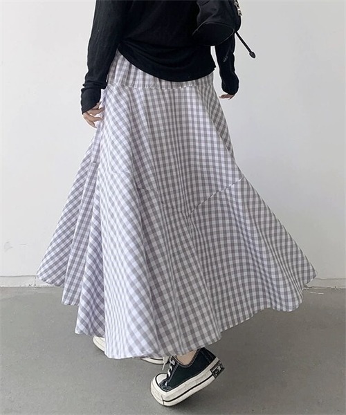 FREE STYLISTS(フリー スタイリスト)の「ギンガムチェック柄フレアシルエットロング丈マキシスカート(スカート・レディース・ブラック/ブラウン/グレー/レッド/ブルー/グリーン・XL/M/L)」の15枚目の写真