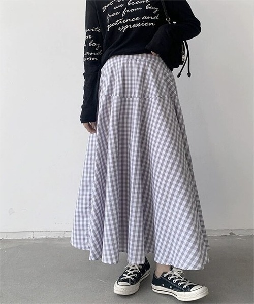 FREE STYLISTS(フリー スタイリスト)の「ギンガムチェック柄フレアシルエットロング丈マキシスカート(スカート・レディース・ブラック/ブラウン/グレー/レッド/ブルー/グリーン・XL/M/L)」の11枚目の写真