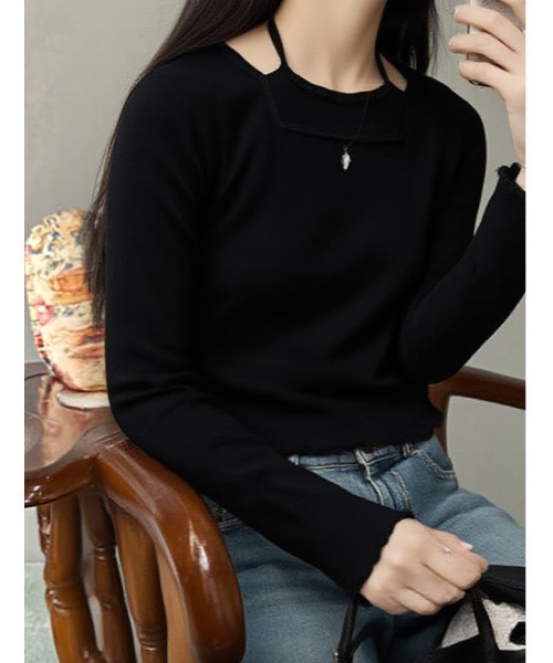 fifth（フィフス）の「チョーカー風リブトップス（Tシャツ/カットソー・レディース・ブラック/ボルドー/グレー・M）」の2枚目の写真