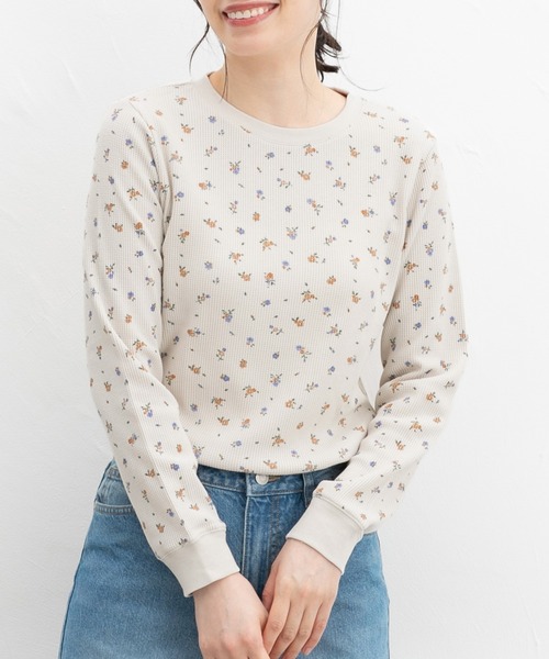 Honeys（ハニーズ）の「ワッフルＴシャツ（Tシャツ/カットソー・レディース・グリーン/ピンク/グレー系/オフホワイト/ベージュ×ブラック/ホワイト×ブルー・LL/L/M/S）」の4枚目の写真