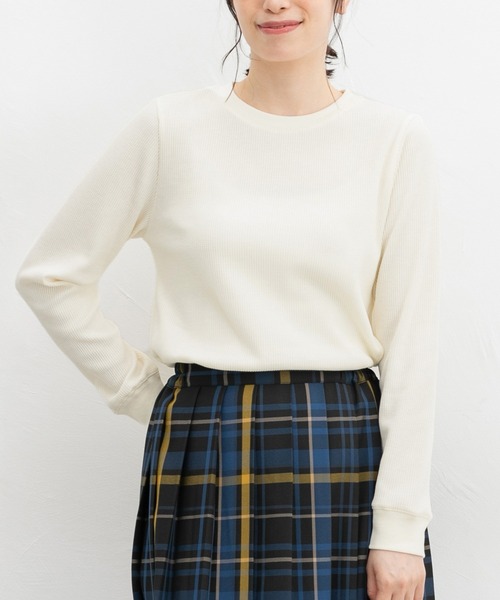 Honeys（ハニーズ）の「ワッフルＴシャツ（Tシャツ/カットソー・レディース・グリーン/ピンク/グレー系/オフホワイト/ベージュ×ブラック/ホワイト×ブルー・LL/L/M/S）」の9枚目の写真