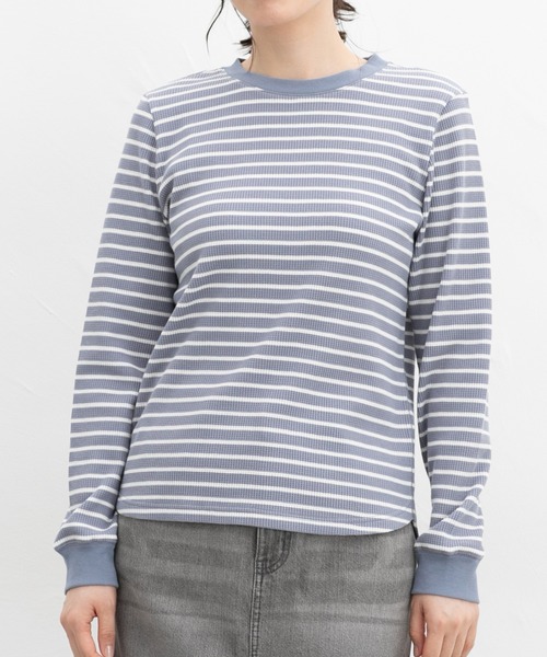 Honeys（ハニーズ）の「ワッフルＴシャツ（Tシャツ/カットソー・レディース・グリーン/ピンク/グレー系/オフホワイト/ベージュ×ブラック/ホワイト×ブルー・LL/L/M/S）」の11枚目の写真