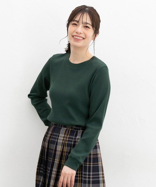 Honeys（ハニーズ）の「ワッフルＴシャツ（Tシャツ/カットソー・レディース・グリーン/ピンク/グレー系/オフホワイト/ベージュ×ブラック/ホワイト×ブルー・LL/L/M/S）」の15枚目の写真