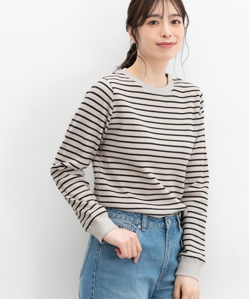 Honeys（ハニーズ）の「ワッフルＴシャツ（Tシャツ/カットソー・レディース・グリーン/ピンク/グレー系/オフホワイト/ベージュ×ブラック/ホワイト×ブルー・LL/L/M/S）」の20枚目の写真