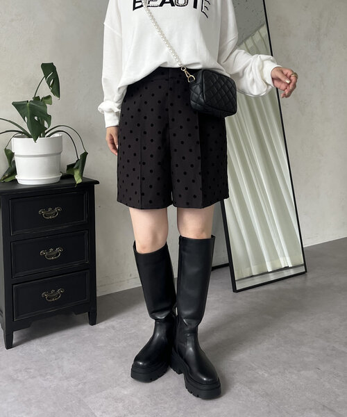 セール】【バックウエストゴム】フロッキードットショートパンツ