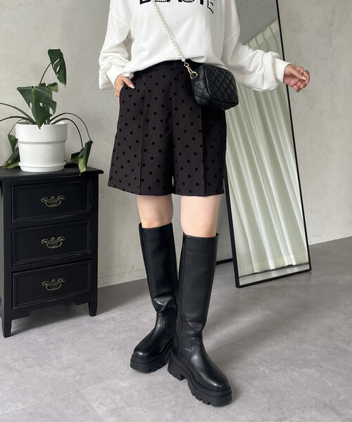セール】【バックウエストゴム】フロッキードットショートパンツ